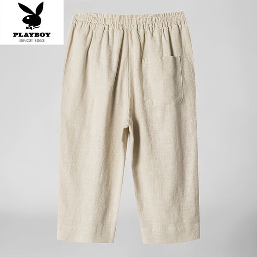 Playboy (Playboy) 2025 Lino de algodón 7 Pantalones recortados para hombres Summer suelto delgado nuevo chino con la pierna recta pantalones de lino de tamaño grande 8222 beige l 1105-120 Jin [Jin iguala 0.5 kg]