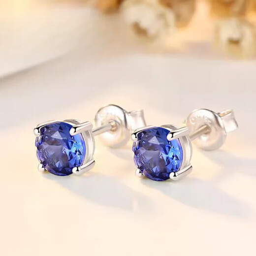 Fat Donglai quality tanzanite earrings sapphire women's Japanese and Korean inlaid colored gemstone earrings silver plated 18k
