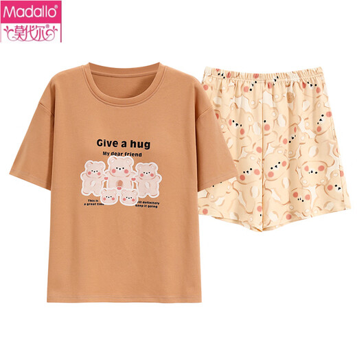 Pajama de pijamas de manga corta de mujeres modales ropa de algodón puro para algodón para el hogar puro algodón puro fuera de los delgados dibujos animados de verano y9857 m Recomendado 75-95Jin [Jin equivale a 0.5 kg]