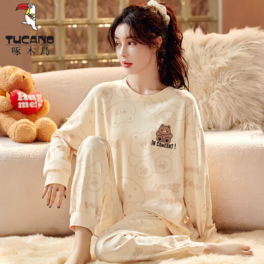 
TUCANO; Woodpecker pajamas for women in spring and autumn pure cotton cute Korean long-sleeved student suits can be worn on the outside, summer, autumn and winter large-size home clothes GXT9923 XL (recommended 115-130Jin [Jin equals 0.5 kg])