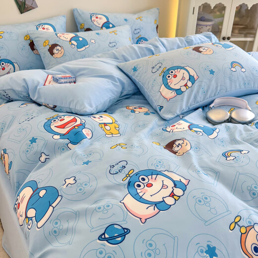 Spring and autumn fully washed cotton cartoon Xiaoxin four-piece children's quilt cover student dormitory bed three-piece bedding set Casno-Doraemon 1.5m bed sheet style four-piece set-quilt cover 150*200