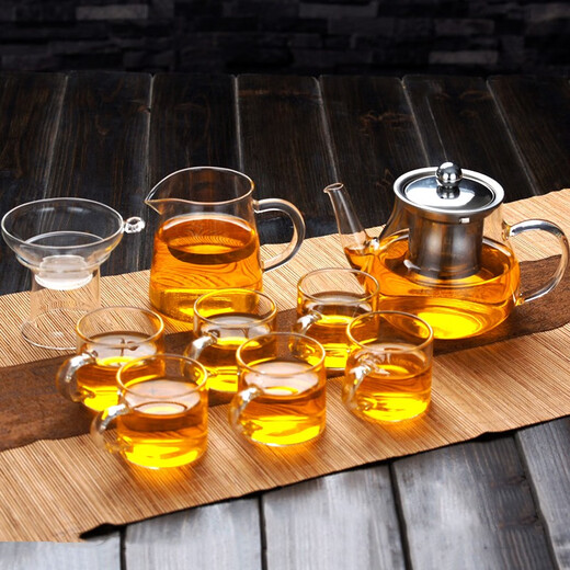 Dingwu glass tea set complete tea set teapot tea cup set home kung fu tea set with filter office tea cup glass tea set 9-piece set
