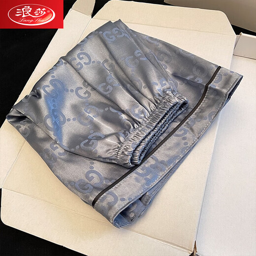 Langsha Ice Silk Pajamas Summer Men's Teen Short Sleeve Cardigan Home Suit Thin Summer 2025 New Set 673 Jacquard Black GG Black 3XL