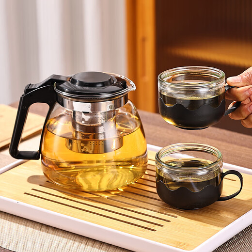 JD Logistics Teapot Set Large Capacity Glass Teacup with Filter High Temperature Resistant Tea Set 1000ml Pot + 4 Cups