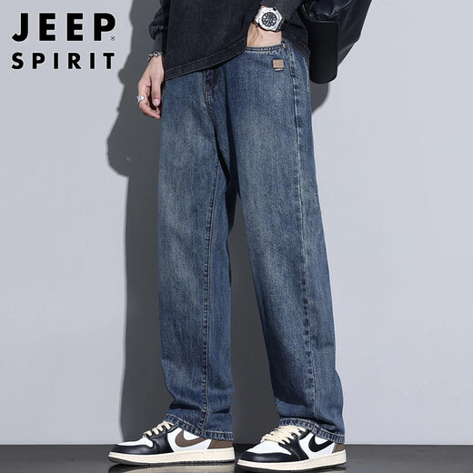 JEEP SPIRIT Jeep jeans men's autumn and winter loose straight pants men's American casual trousers nostalgic blue 33