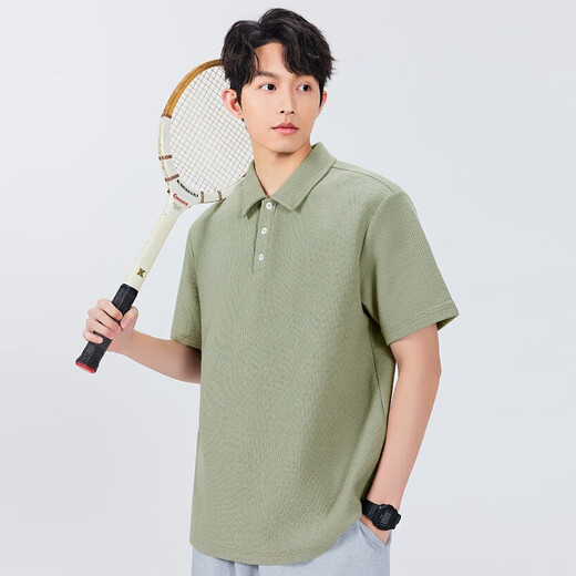 名创优品（MINISO）2025夏季新款重磅华夫格翻领polo衫简约纯色短袖t恤男 棕榈绿 XL