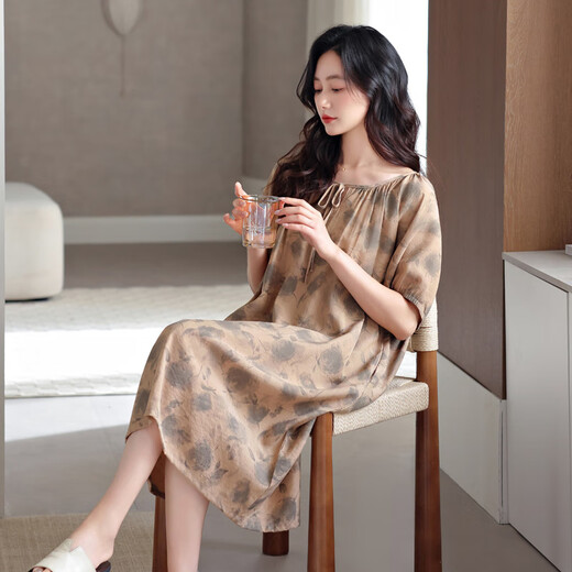 In der Nähe der anderen Seite des Nachtrocks für Frauen Pyjamas gewebte Baumwolle Gaze reine Baumwolle All-Cotton-Sommer-Sommer-Kurzärärmel-Lose-großer Kleid LZ6219 M Empfohlen 80-105jin [Jin gleich 0,5 kg]