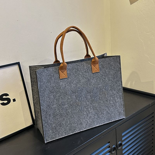 Yu Dingfu large-capacity portable shoulder bag women's felt bag open tote versatile shopping bag class commuter bag gray medium size 40cm*30cm*15cm