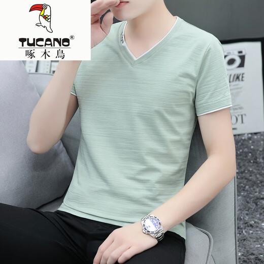 Woodpecker (Tucano) High-End-Herren-Kurzärmel-T-Shirt V-Ausschnitt Summer Brand Slim Cotton Boy's halbärmelte lässige und vielseitige Kleidung. White 691-Modelle M empfohlen 90-100 Jin [Jin entspricht 0,5 kg]