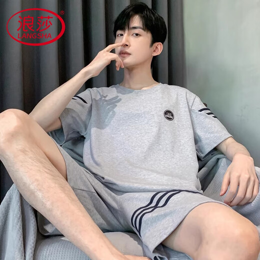
Langsha Light Luxury Men's Pajamas Men's Summer Short Sleeve Pure Cotton Men's Summer Thin 2025 New Boys Large Size Home Clothing HDE-9928 L Men