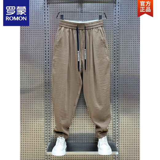 ROMON (ROMON) 2025 Summer nuevo algodón y lino y lino retirable Pantalones casuales caídos para los pantalones de harem plisados ​​de moda para hombres Pantalones de zanahoria sueltos Brown XL recomendado 135-150Jin [Jin equivale a 0,5 kg]