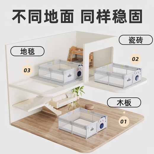 巧乐熊婴儿围栏童锁开门宝宝爬爬垫游戏围栏客厅地上儿童防护栏150*180