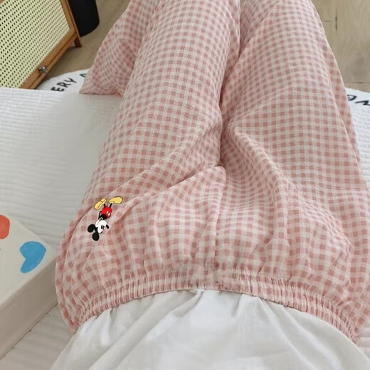 FHHUABD睡裤米奇格子长裤春夏季薄款休闲裤居家学生秋天可外家居遛弯裤子 854【长裤】 XL 【115-135斤】
