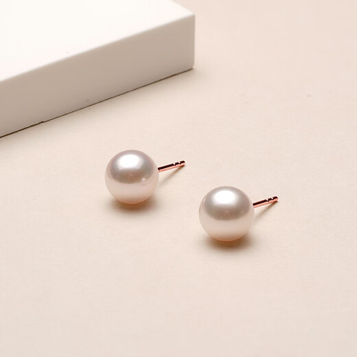 Tahitian 18K gold akoya pearl earrings 6-6.5mm perfect round mirror glare seawater pearl earrings for my wife
