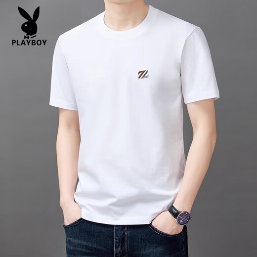 花花公子（PLAYBOY）纯棉短袖t恤男士夏季新薄款半袖上衣休闲潮流凉感t恤男装舒适 YS9921灰色 均码 105【90-110斤】