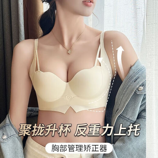 提拉公主杯内衣女无痕小胸聚拢显大半杯收副乳无钢圈防下垂文胸罩 R-橘子提拉 奶白 M  34/75AB
