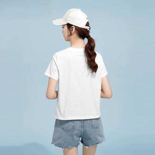
Yalu white short-sleeved T-shirt for women in summer 2025 new Korean hem slit loose and versatile short top Apricot letter 9794 small left chest white S 80-100Jin [Jin equals 0.5 kg]