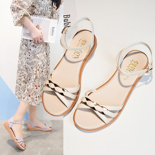 Belle Treppen Sandalen für Frauen 2025 Sommer Fairy Style Vielseitige Flachabsatzweiche Sohle komfortable Rindfleisch Sehne Sohle Student Frauen Sandalen Wenzhou Frauenschuhe - Blue 983 20 Frauenschuhe, die nach langem Gehen nicht müde werden - 36 Standardcode