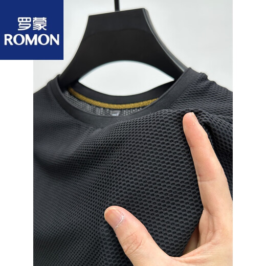 罗蒙（ROMON）冰丝网眼t恤男士短袖圆领夏季冰感透气吸汗速干运动修身体恤上衣 D6188咖色 M