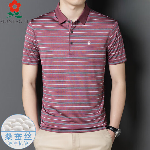 Mengtejiao Mulberry Silk Silk T-shirt à manches courtes NOUVEAU POLO POLO STRIET STRIEUX SURMÉE SUMÉE SJ1503-GREEN L 170 Convient pour 115-125jin [Jin est égal à 0,5 kg]
