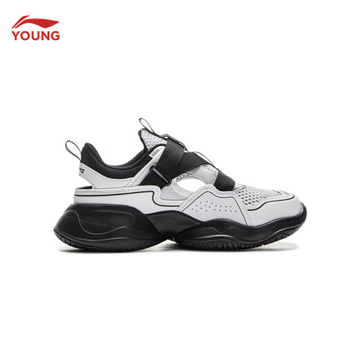 Li Ning children's shoes, children's sports shoes, men's and women's summer hollow mesh sandals, soft breathable frame shoes YKCV078 black/standard white-7 37