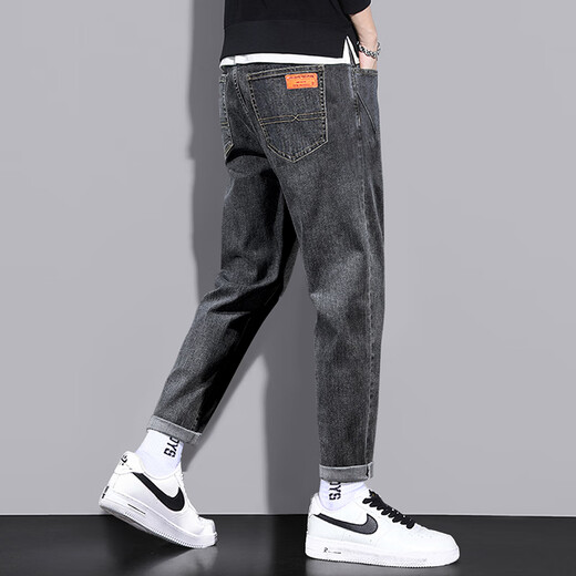 Hailan Jeans Men's New Straight Trendy Brand Spring and Summer Elastic Casual Xintang Long Pants Youth Trendy Trousers Blue and Gray 6621 30