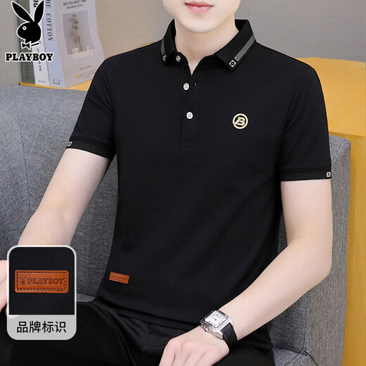 Playboy (Playboy) Kurzärärmelte T-Shirt für Männer Sommer Männer Polo Basishirt Business Casual halbärmelige dünne Männerkleidung schwarz xl