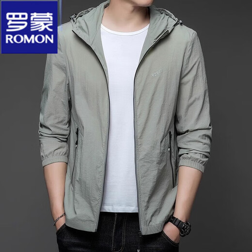 Romon (Romon) Sonnenschutzkleidung Herren 2025 Sommer Neue Outdoor-Eisseide-Kapuze-Dünnfeste Ultraviolette Sonnenschutz Kleidung Nutzfarbe Mantel N9928 Mist Blue M 170 105-120jin [Jin ist gleich 0,5 kg]
