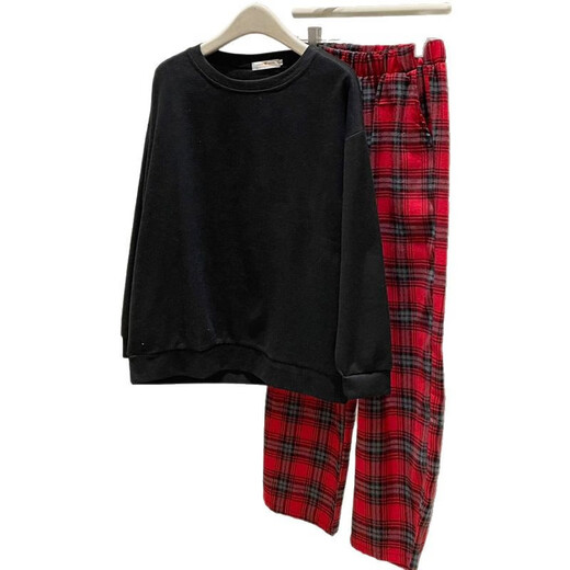 S.SOFEA春秋女睡衣两件套黑红格子家居服 长袖套NY897红小格 170 M(80-100斤)