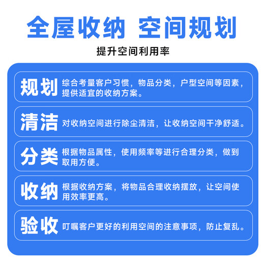 Housekeeping and storage service. Door-to-door storage and organization nationwide. Japanese-style moving packing, organization and storage, including simple cleaning. Whole house planning space renovation and cloakroom organization and storage, including simple cleaning/3 hours per person. Appointments available nationwide.