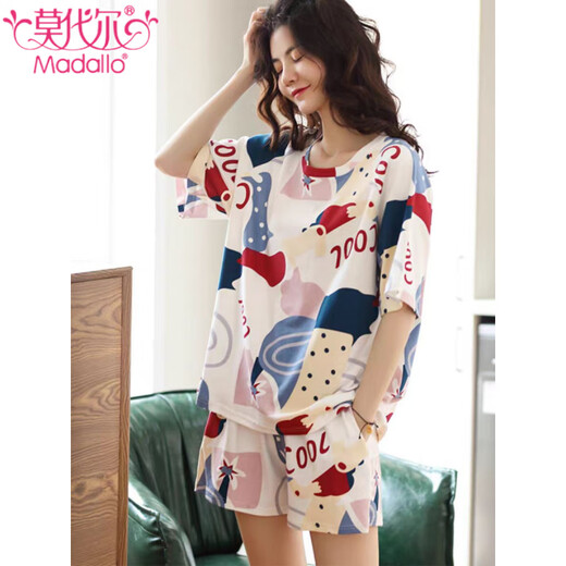 MODAL 2025 Summer New Pajama для женщин Лето-чистые хлопковые шорты с короткими рукавами хлопковые повседневные простые студенческие домашние одежды Z9855 M [рекомендуется 75-90Jin [Jin равняется 0,5 кг] Wear]