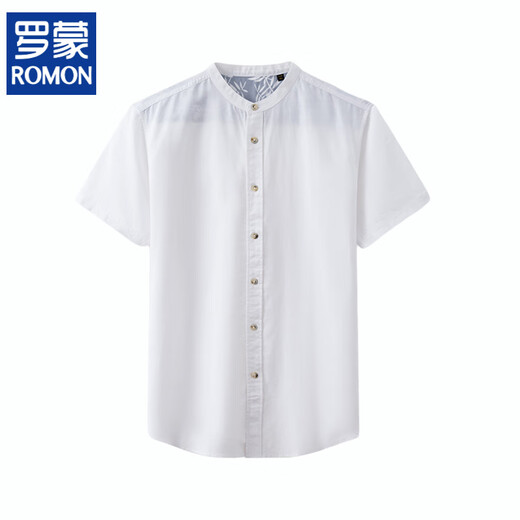 罗蒙（ROMON）2025新款男士衬衣亚麻男装夏季立领棉麻透气休闲短袖衬衫 漂白 S 165/84A/3895-105斤