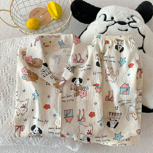 Pajamas pour femmes en été à manches courtes à manches courtes Cotton Summer Summer 2025 Nouvel étudiant Couet ano Cartoon Home Clothing Set QDMBE681 L (165) Recommandé Poids 110 Jin [Jin est égal à 0,5 kg]