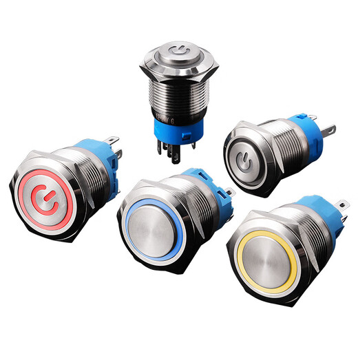 Tianshili 19mm metal button switch with light, self-resetting flat head, waterproof ring power switch for machine tool equipment, self-resetting power supply label 220V red (3 pieces)