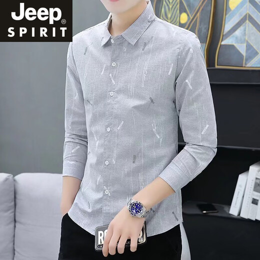 
JEEP SPIRIT long-sleeved shirt men's spring and summer slim and handsome young business casual shirt thin summer Korean style trendy shirt 9906 green M