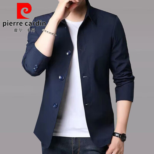 皮尔卡丹（pierre cardin）高端春秋季风衣男士商务夹克中青年纯色翻领薄款韩版修身外套 黑色  NJ1048 M 【建议98-110斤】