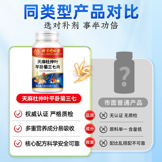 北京同仁堂天麻杜仲叶平卧菊三七通络片天麻三七通络片中老年关节疼痛养护 1瓶 120片【体验款】