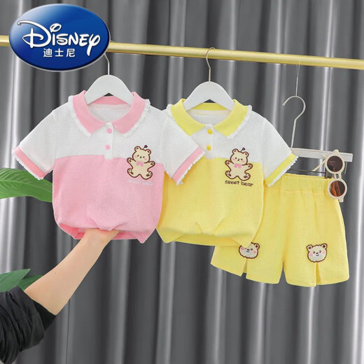 Disney Girls Anzug modische Sommerkleidung Baby Casual Sports Sommer Kleidung Neues Baby Kurzärmel zweiteiler Set Pink 80