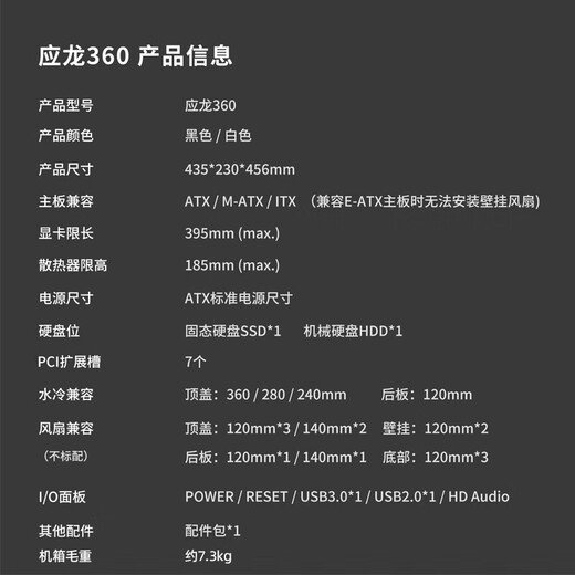 Boîte de fer péninsule Yinglong 360 châssis de chambre avec vue sur la mer support sans colonne ATX 360 hôte de bureau refroidi à l'eau boîtier hôte d'ordinateur de bureau blanc + ventilateur Aurora Z13 ARGB 1 positif 5 inversé