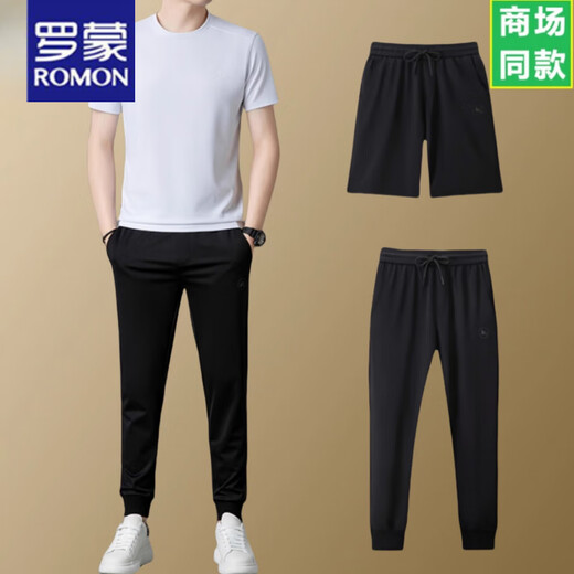 Camiseta de manga corta de Romon para hombres Reduck Round Casual Sports Traje transpirable de dos piezas Summer 2025 Nuevo pantalones Traje de pantalones cortos grises 13601 M 165
