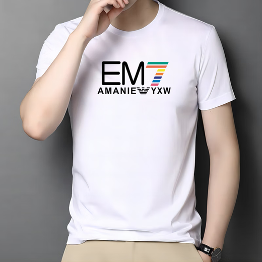 Armani summer men's ice silk short-sleeved T-shirt men's color printed large-size casual sports base shirt AM753 white M 90-120Jin [Jin equals 0.5 kg]