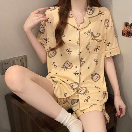 Catman (Miiow) Dulce pijama para mujeres en pantalones de manga corta de verano, un juego de pijama de celebridades de internet populares puede salir a la ropa casera 14118 [pantalones cortos de manga corta + pantalones] M recomendados 80-100Jin [Jin equivale a 0.5 kg]