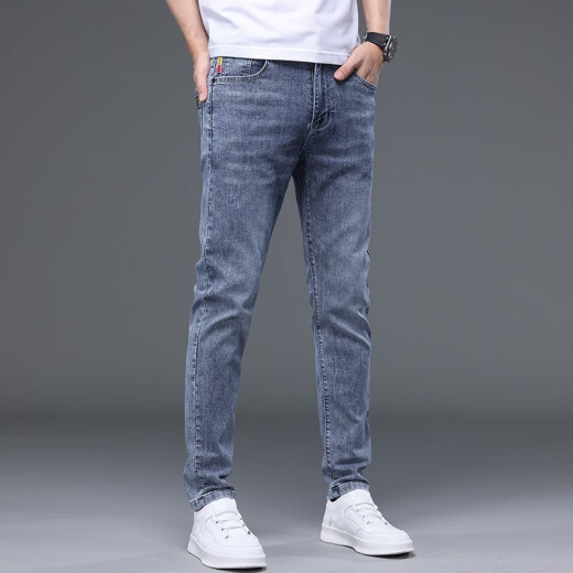 
Giordano (Giordano) broken code Hong Kong summer thin high-end jeans men's new style men's slim feet elastic casual trousers pajamas 1048 blue one size 28