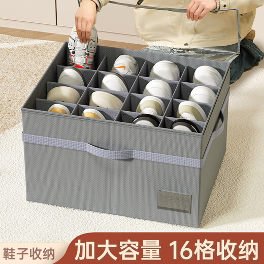 JOKOOAN Shoe Storage Artifact Home Large Capacity Foldable Fabric Shoe Box Transparent Sports Shoe Leather Shoe Dustproof Organizing Box Gray 53*42*33cm
