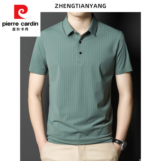 皮尔卡丹（pierre cardin）翻领无痕短袖T恤男士竖条纹休闲polo衫男装潮流百搭薄款冰丝半袖 灰色 6996 XL 180