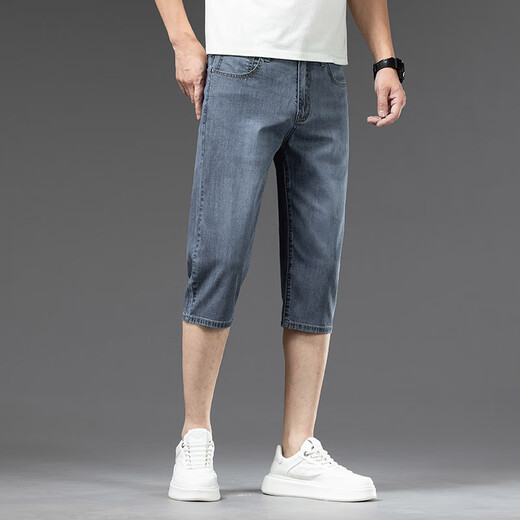 
Woodpecker summer thin Tennis Cropped Denim Shorts Men's Loose Straight Casual and All-match Mid-Pants 2025 New Men's Pants 757# Ice Gray Blue + Ice Gray Blue 38