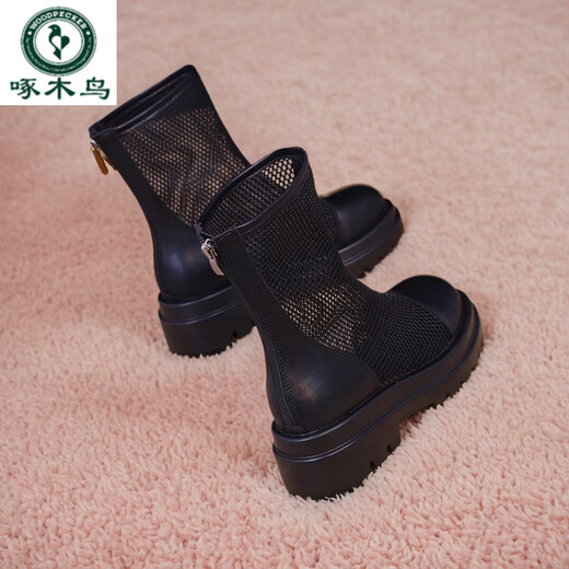 Boots de malla de cuero de cuero de carpintero de carpintería para mujeres en sandalias de medio tubo de verano tendencia blanca 35