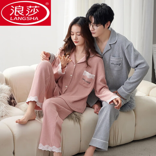 Langsha Ehepaar Pyjamas Frühling und Herbst reine Baumwollwäsche langärmelte lässige Gelegenheitsmänner und Frauenstudentische Schlafsäule Herbst- und Winter-Heimkleidung für Outdoor-Kleidung Langarm M9859 m Single-Set Frauen