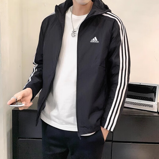 阿迪达斯（adidas）男装运动套装 2025夏季新款梭织连帽夹克防风外套 针织长裤2件套 IB0381+GK9226 M