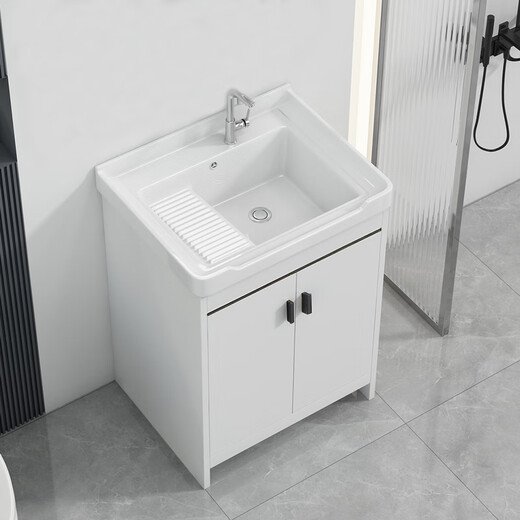 Jomoo's new honeycomb aluminum laundry cabinet washboard combination ceramic laundry basin balcony laundry pool sink floor-standing integrated bathroom cabinet 91*50cm split + single cooling complete set